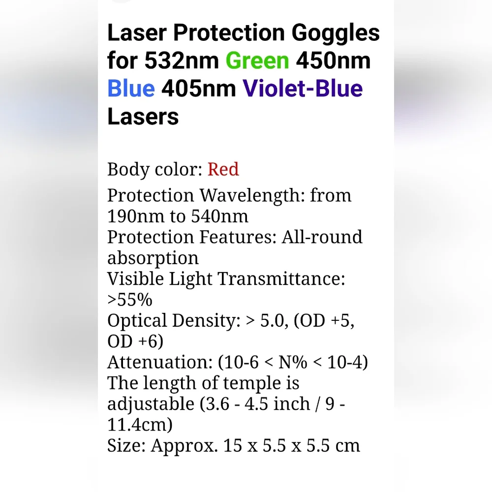 Set of 2 Laser Protection Glasses/Goggles